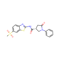 CS(=O)(=O)c1ccc2nc(NC(=O)[C@@H]3CC(=O)N(c4ccccc4)C3)sc2c1 ZINC000004998679