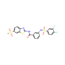 CS(=O)(=O)c1ccc2nc(NC(=O)c3cccc(NS(=O)(=O)c4ccc(F)c(F)c4)c3)sc2c1 ZINC000006146469