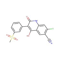 CS(=O)(=O)c1cccc(-c2c(O)c3cc(C#N)c(Cl)cc3[nH]c2=O)c1 ZINC000036185234