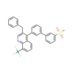 CS(=O)(=O)c1cccc(-c2cccc(-c3c(Cc4ccccc4)cnc4c(C(F)(F)F)cccc34)c2)c1 ZINC000049088346