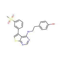 CS(=O)(=O)c1cccc(-c2csc3ncnc(NCCc4ccc(O)cc4)c23)c1 ZINC000114804913