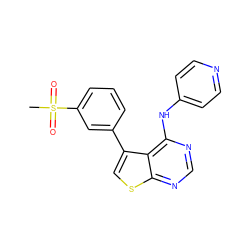 CS(=O)(=O)c1cccc(-c2csc3ncnc(Nc4ccncc4)c23)c1 ZINC000114813676