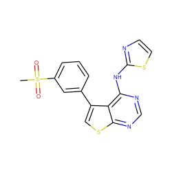 CS(=O)(=O)c1cccc(-c2csc3ncnc(Nc4nccs4)c23)c1 ZINC000114808158