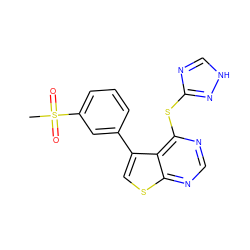 CS(=O)(=O)c1cccc(-c2csc3ncnc(Sc4nc[nH]n4)c23)c1 ZINC000114808044