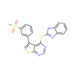 CS(=O)(=O)c1cccc(-c2csc3ncnc(Sc4nc5ccccc5[nH]4)c23)c1 ZINC000114813680