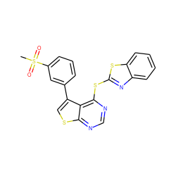 CS(=O)(=O)c1cccc(-c2csc3ncnc(Sc4nc5ccccc5s4)c23)c1 ZINC000114813741