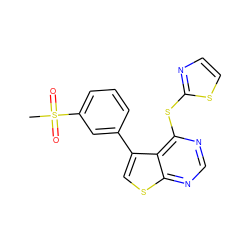 CS(=O)(=O)c1cccc(-c2csc3ncnc(Sc4nccs4)c23)c1 ZINC000114806970