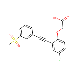 CS(=O)(=O)c1cccc(C#Cc2cc(Cl)ccc2OCC(=O)O)c1 ZINC000073195575