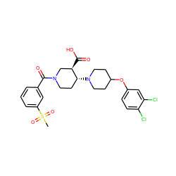 CS(=O)(=O)c1cccc(C(=O)N2CC[C@@H](N3CCC(Oc4ccc(Cl)c(Cl)c4)CC3)[C@H](C(=O)O)C2)c1 ZINC000095555829