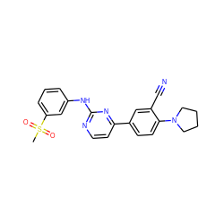 CS(=O)(=O)c1cccc(Nc2nccc(-c3ccc(N4CCCC4)c(C#N)c3)n2)c1 ZINC000113826151