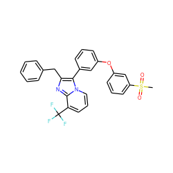 CS(=O)(=O)c1cccc(Oc2cccc(-c3c(Cc4ccccc4)nc4c(C(F)(F)F)cccn34)c2)c1 ZINC000049775306