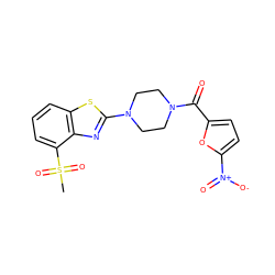 CS(=O)(=O)c1cccc2sc(N3CCN(C(=O)c4ccc([N+](=O)[O-])o4)CC3)nc12 ZINC000010337250