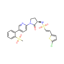 CS(=O)(=O)c1ccccc1-c1ccc(N2CC[C@@H](NS(=O)(=O)/C=C/c3ccc(Cl)s3)C2=O)nc1 ZINC000028979604