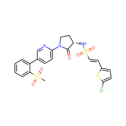 CS(=O)(=O)c1ccccc1-c1ccc(N2CC[C@H](NS(=O)(=O)/C=C/c3ccc(Cl)s3)C2=O)nc1 ZINC000028979608