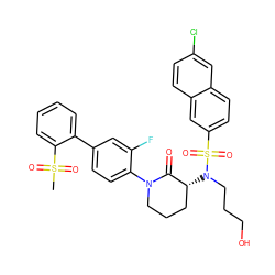 CS(=O)(=O)c1ccccc1-c1ccc(N2CCC[C@@H](N(CCCO)S(=O)(=O)c3ccc4cc(Cl)ccc4c3)C2=O)c(F)c1 ZINC000029125687