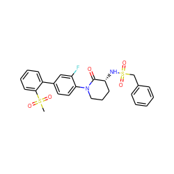 CS(=O)(=O)c1ccccc1-c1ccc(N2CCC[C@@H](NS(=O)(=O)Cc3ccccc3)C2=O)c(F)c1 ZINC000029125732