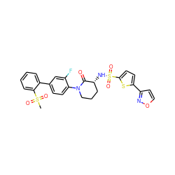 CS(=O)(=O)c1ccccc1-c1ccc(N2CCC[C@@H](NS(=O)(=O)c3ccc(-c4ccon4)s3)C2=O)c(F)c1 ZINC000029125891