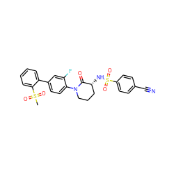 CS(=O)(=O)c1ccccc1-c1ccc(N2CCC[C@@H](NS(=O)(=O)c3ccc(C#N)cc3)C2=O)c(F)c1 ZINC000029125942