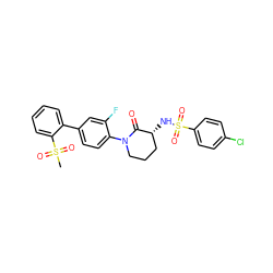 CS(=O)(=O)c1ccccc1-c1ccc(N2CCC[C@@H](NS(=O)(=O)c3ccc(Cl)cc3)C2=O)c(F)c1 ZINC000029125984
