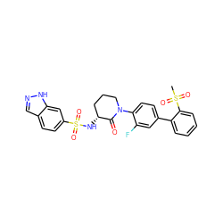 CS(=O)(=O)c1ccccc1-c1ccc(N2CCC[C@@H](NS(=O)(=O)c3ccc4cn[nH]c4c3)C2=O)c(F)c1 ZINC000029125887