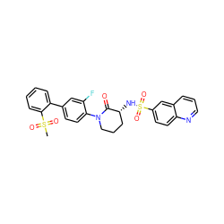 CS(=O)(=O)c1ccccc1-c1ccc(N2CCC[C@@H](NS(=O)(=O)c3ccc4ncccc4c3)C2=O)c(F)c1 ZINC000029125838