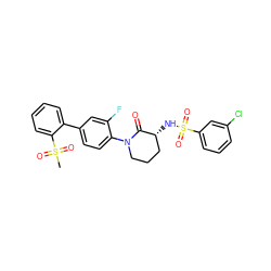 CS(=O)(=O)c1ccccc1-c1ccc(N2CCC[C@@H](NS(=O)(=O)c3cccc(Cl)c3)C2=O)c(F)c1 ZINC000029125944