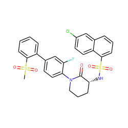 CS(=O)(=O)c1ccccc1-c1ccc(N2CCC[C@@H](NS(=O)(=O)c3cccc4cc(Cl)ccc34)C2=O)c(F)c1 ZINC000029125690