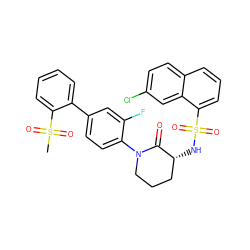 CS(=O)(=O)c1ccccc1-c1ccc(N2CCC[C@@H](NS(=O)(=O)c3cccc4ccc(Cl)cc34)C2=O)c(F)c1 ZINC000029126035