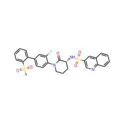 CS(=O)(=O)c1ccccc1-c1ccc(N2CCC[C@@H](NS(=O)(=O)c3cnc4ccccc4c3)C2=O)c(F)c1 ZINC000029125841