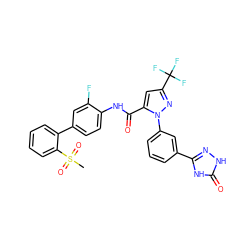 CS(=O)(=O)c1ccccc1-c1ccc(NC(=O)c2cc(C(F)(F)F)nn2-c2cccc(-c3n[nH]c(=O)[nH]3)c2)c(F)c1 ZINC000001551487