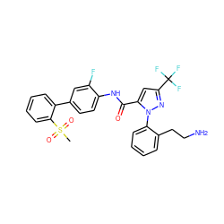 CS(=O)(=O)c1ccccc1-c1ccc(NC(=O)c2cc(C(F)(F)F)nn2-c2ccccc2CCN)c(F)c1 ZINC000027562836