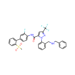 CS(=O)(=O)c1ccccc1-c1ccc(NC(=O)c2cc(C(F)(F)F)nn2-c2ccccc2CNCc2ccccc2)c(F)c1 ZINC000027564556