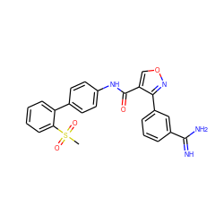 CS(=O)(=O)c1ccccc1-c1ccc(NC(=O)c2conc2-c2cccc(C(=N)N)c2)cc1 ZINC000027758557