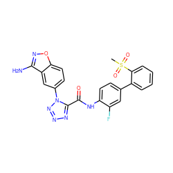 CS(=O)(=O)c1ccccc1-c1ccc(NC(=O)c2nnnn2-c2ccc3onc(N)c3c2)c(F)c1 ZINC000013487247