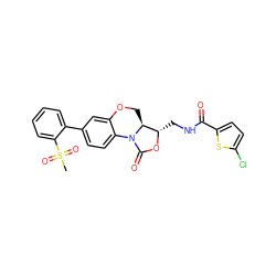 CS(=O)(=O)c1ccccc1-c1ccc2c(c1)OC[C@H]1[C@H](CNC(=O)c3ccc(Cl)s3)OC(=O)N21 ZINC000299822443