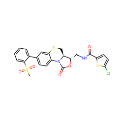 CS(=O)(=O)c1ccccc1-c1ccc2c(c1)SC[C@H]1[C@H](CNC(=O)c3ccc(Cl)s3)OC(=O)N21 ZINC000299825913