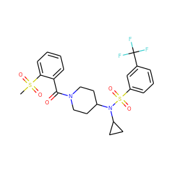 CS(=O)(=O)c1ccccc1C(=O)N1CCC(N(C2CC2)S(=O)(=O)c2cccc(C(F)(F)F)c2)CC1 ZINC000095575036