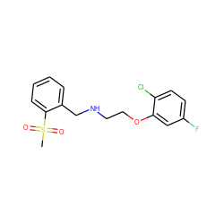 CS(=O)(=O)c1ccccc1CNCCOc1cc(F)ccc1Cl ZINC000141948158