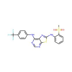 CS(=O)(=O)c1ccccc1Nc1nc2c(Nc3ccc(C(F)(F)F)cc3)ncnc2s1 ZINC000040891605