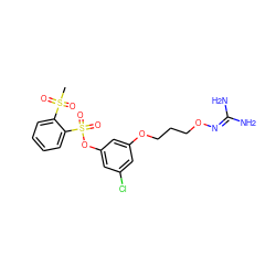 CS(=O)(=O)c1ccccc1S(=O)(=O)Oc1cc(Cl)cc(OCCCON=C(N)N)c1 ZINC000013489468