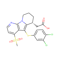 CS(=O)(=O)c1ccnc2c1c(Sc1ccc(Cl)c(Cl)c1)c1n2CCC[C@@H]1CC(=O)O ZINC000038431921