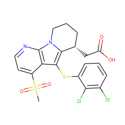 CS(=O)(=O)c1ccnc2c1c(Sc1cccc(Cl)c1Cl)c1n2CCC[C@@H]1CC(=O)O ZINC000038943724