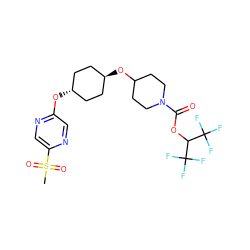 CS(=O)(=O)c1cnc(O[C@H]2CC[C@H](OC3CCN(C(=O)OC(C(F)(F)F)C(F)(F)F)CC3)CC2)cn1 ZINC000473105914