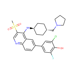 CS(=O)(=O)c1cnc2ccc(-c3cc(F)c(O)c(Cl)c3)cc2c1N[C@H]1CC[C@H](CN2CCCC2)CC1 ZINC000473199389