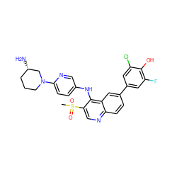 CS(=O)(=O)c1cnc2ccc(-c3cc(F)c(O)c(Cl)c3)cc2c1Nc1ccc(N2CCC[C@H](N)C2)nc1 ZINC000203987305