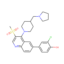 CS(=O)(=O)c1cnc2ccc(-c3ccc(O)c(Cl)c3)cc2c1N1CCC(CN2CCCC2)CC1 ZINC000219349761