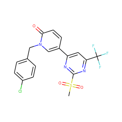 CS(=O)(=O)c1nc(-c2ccc(=O)n(Cc3ccc(Cl)cc3)c2)cc(C(F)(F)F)n1 ZINC001772588865