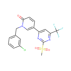 CS(=O)(=O)c1nc(-c2ccc(=O)n(Cc3cccc(Cl)c3)c2)cc(C(F)(F)F)n1 ZINC001772594033