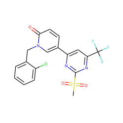 CS(=O)(=O)c1nc(-c2ccc(=O)n(Cc3ccccc3Cl)c2)cc(C(F)(F)F)n1 ZINC001772616659