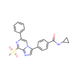 CS(=O)(=O)c1nc(-c2ccccc2)cn2c(-c3ccc(C(=O)NC4CC4)cc3)cnc12 ZINC000072316959